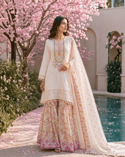 summer wear tail cut kurti and gharara