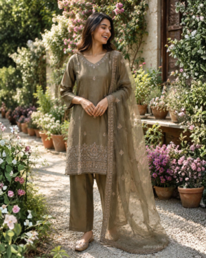 Mehandi Green Pearl & Sequence Party Suit